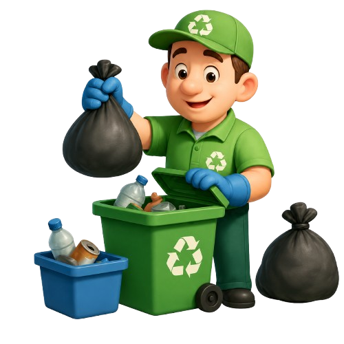 Ilustrasi warga memilah sampah ke tong daur ulang